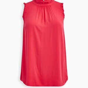 Torrid  Bright Berry Twill Ruffle Mock Neck Sleeveless Top Size 1X